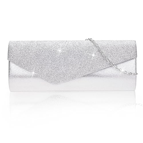 Larcenciel Clutch Silber, Handtasche Damen mit Abnehmbarer Kette, Glitzer Pailletten Abendtasche, Elegant Crosbody Umhängetasche, Damen-Schultertaschen für Hochzeit, Prom, Party, Date (25×10 cm) von Larcenciel