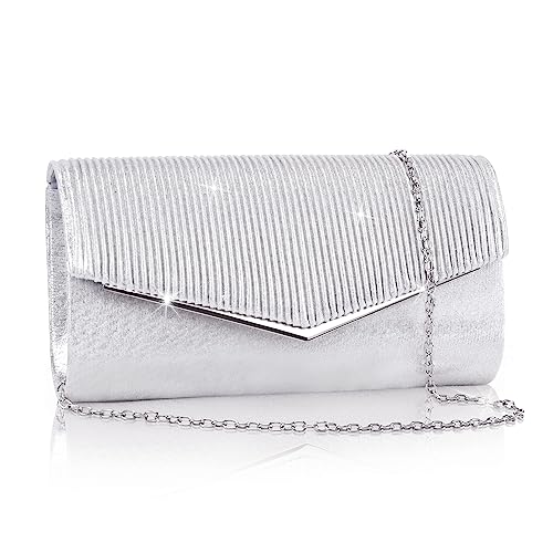 Larcenciel Damen Clutch, Glitzer Abendtasche mit Abnehmbarer Kette, Metallisch Pailletten Crossbody Handtasche, Funkelnde Elegant Damen-Umhängetaschen für Hochzeit, Bankett, Party (Silber, 23x5x12cm) Larcenciel Damen Clutch, Glitzer Abendtasche mit Abnehmbarer Kette, Metallisch Pailletten Crossbody Handtasche, Funkelnde Elegant Damen-Umhängetaschen für Hochzeit, Bankett, Party (Silber, 23x5x12cm) von Larcenciel