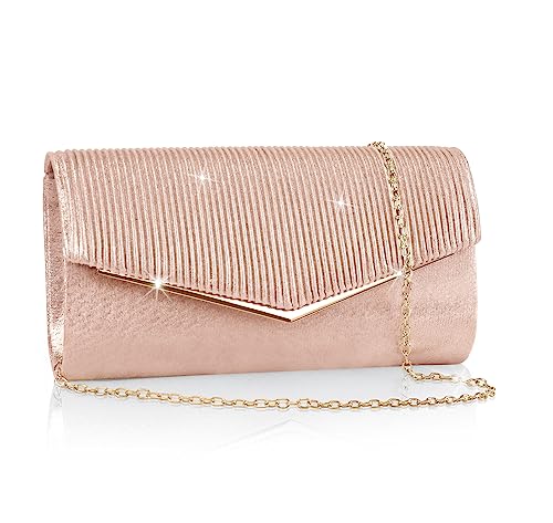 Larcenciel Damen Clutch, Glitzer Abendtasche mit Abnehmbarer Kette, Metallisch Pailletten Crossbody Handtasche, Funkelnde Elegant Schultertasche für Hochzeit, Bankett, Party (Roségold, 23x5x12cm) von Larcenciel