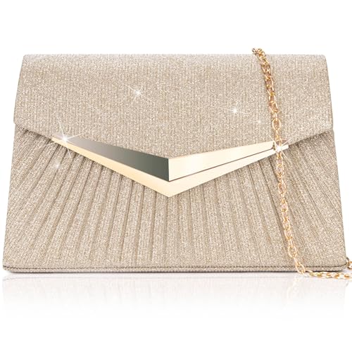 Larcenciel Damen Clutches, Glitzer Tasche mit Abnehmbarer Kette, Elegant Handtasche Pailletten Crossbody Abendtasche für Bride, Trapezförmige Schultertasche für Hochzeit Party(21x5x13cm, Champagner Larcenciel Damen Clutches, Glitzer Tasche mit Abnehmbarer Kette, Elegant Handtasche Pailletten Crossbody Abendtasche für Bride, Trapezförmige Schultertasche für Hochzeit Party(21x5x13cm, Champagner von Larcenciel