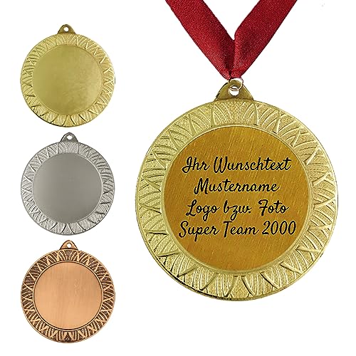 Personalisierte Medaille aus Metall in Gold, Silber & Bronze Farbe, mit Wunschtext, Foto und Logo (mit Halsband und Schachtel, Gold) von Larius