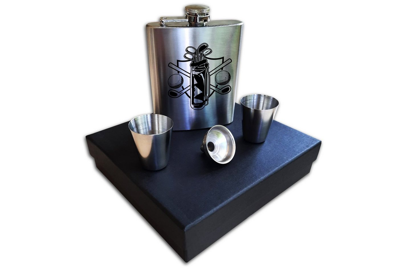Lasernauten Flachmann Flasche Edelstahl Flachmann mit Gravur Golftasche mit Golfschlägern, Edelstahl Lasernauten Flachmann Flasche Edelstahl Flachmann mit Gravur Golftasche mit Golfschlägern, Edelstahl von Lasernauten