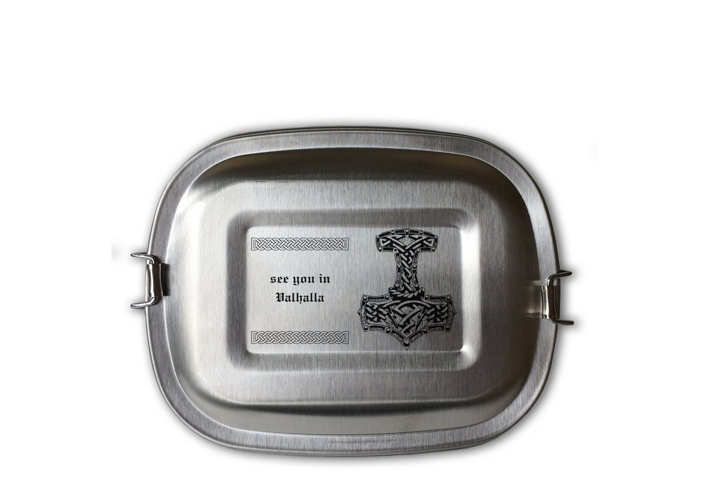 Lasernauten Lunchbox Lunchbox Edelstahl mit Gravur Thors Hammer Odin Walhalla versch Motive, Set aus kleiner und großer Dose von Lasernauten