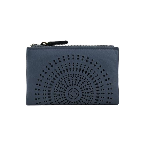 Laura Biagiotti Damen-Geldbörse aus echtem Leder, perforiert mit geometrischem Muster, klein und kompakt, mit Box, Marineblau, Modern Laura Biagiotti Damen-Geldbörse aus echtem Leder, perforiert mit geometrischem Muster, klein und kompakt, mit Box, Marineblau, Modern von Laura Biagiotti