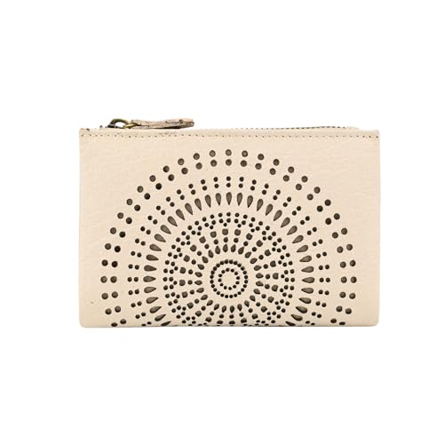 Laura Biagiotti Damen-Geldbörse aus echtem Leder, perforiert mit geometrischem Muster, klein und kompakt, mit Box, beige, Modern Laura Biagiotti Damen-Geldbörse aus echtem Leder, perforiert mit geometrischem Muster, klein und kompakt, mit Box, beige, Modern von Laura Biagiotti