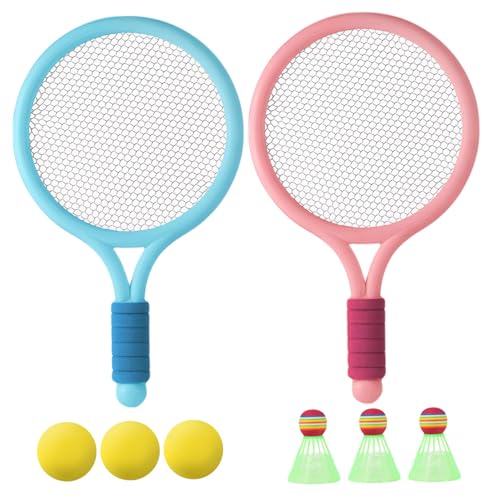 Kids Badminton-Set, runde Kinder-Tennis-Schläger-Set umfasst 2 Schläger, 3 Tennisball, 3 Shuttlecock, nicht rutsches Eltern-Kind-Outdoor-Sportarten ohne Schlupf von Lawnrden