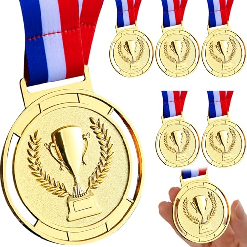 Lawnrden Medaillen für Auszeichnungen 6PCS Goldmedaille Fußballmedaillen für Kinder Erwachsene 2.6 '' Gewinnermedaillen mit Halsbändern für Sport, Turniere, Wettbewerbe, Medaillen für Kinder von Lawnrden