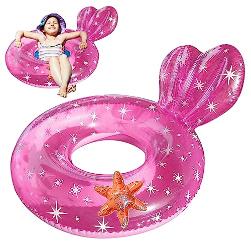 Schwimmring Kinder transparenter schwimmender Ring mit Rückenlehne Design süßes aufblasbares Schwimmrohr für Wassersportarten für 5-9 Jahre Kinder rosa, transparent schwimmendem Ring geeignet von Lawnrden