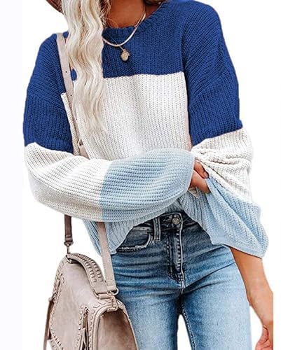 Damen Herbst und Winter Kontrastfarbe Pullover Laterne Hülse Pullover Casual Pullover Sweater Hause von Lay U HOME