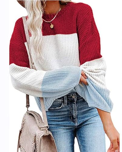 Damen Herbst und Winter Kontrastfarbe Pullover Laterne Hülse Pullover Casual Pullover Sweater Hause von Lay U HOME