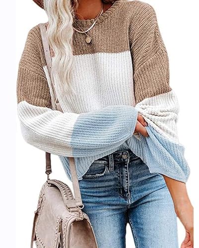 Frauen s Herbst und Winter Frauen Kontrast Farbe Stricken Pullover Laterne Hülse Pullover Casual Stil Pullover Sweater von Lay U HOME