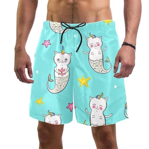 Lay U HOME 3D Print Lustige Katze Beach Shorts Für Männer Schnell Trocken Schwimmen Sommer Kordelzug Urlaub Surf Board Shorts Herren Bekleidung von Lay U HOME