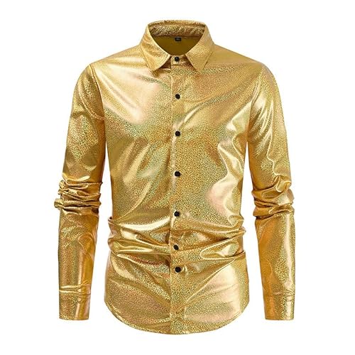 Lay U HOME Casual Männer formal Shirt Shiny Button-up-Shirt Kleidung Revers glänzende Casual Geschäfts Arbeit Hemd von Lay U HOME