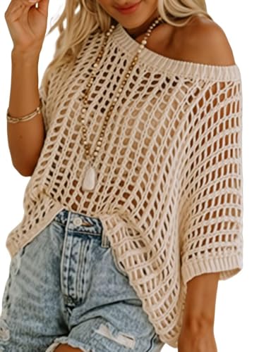 Lay U HOME Damen Damen Sommer fünf-Punkt Sleeve sexy Hollow hohl Bluse Pullover Strand Bluse gestrickte Casual Style Pullover Sweater von Lay U HOME