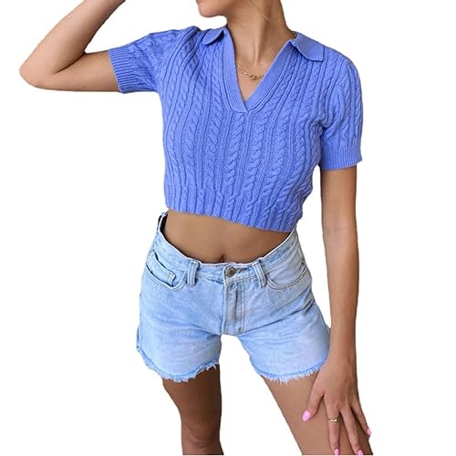 Lay U HOME Frauen Frühling sexy one-V-Neck Short-Sleeved Slim-fit Bluse Casual Pullover Sweater Hause von Lay U HOME