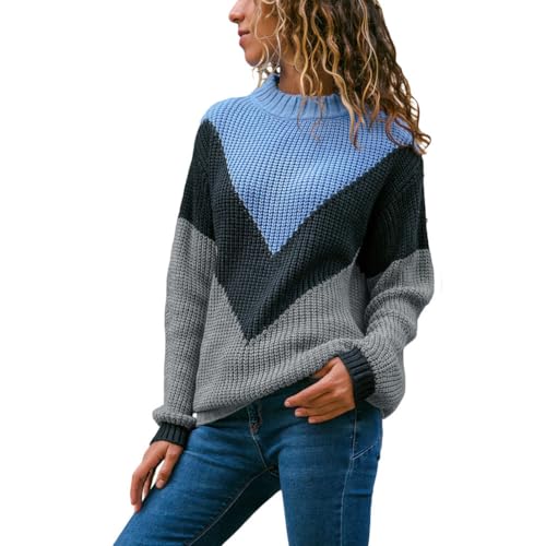 Lay U HOME Frauen Herbst und Winter Pullover lose Lange-ärmeln Kontrast Farbe gerippte Pullover Casual Pullover Sweater Hause von Lay U HOME