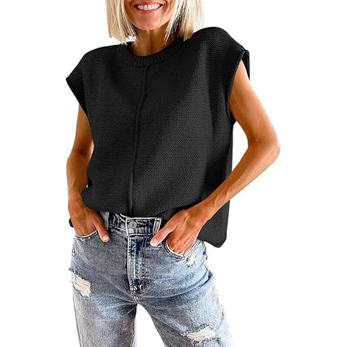 Lay U HOME Frauen Herbst und Winter gestrickte Weste Pullover Sleeveless Round Neck Casual solid Color Bluse Casual Pullover Sweater Hause von Lay U HOME