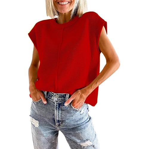 Lay U HOME Frauen Herbst und Winter gestrickte Weste Pullover Sleeveless Round Neck Casual solid Color Bluse Casual Pullover Sweater Hause von Lay U HOME