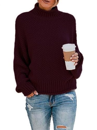 Lay U HOME Frauen s Herbst und Winter 14-Farbe Rollkragen gestrickte Pullover Lange-ärmeln Bluse Casual Pullover Sweater Hause von Lay U HOME