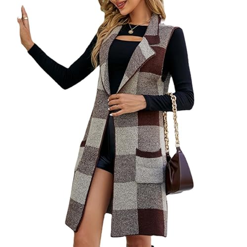 Lay U HOME Frauen s Herbst und Winter Frauen Anzug Kragen gestrickt ärmellose Weste Weste Jacke Lange gestrickte Weste Strickjacke Casual Style Pullover Sweater von Lay U HOME