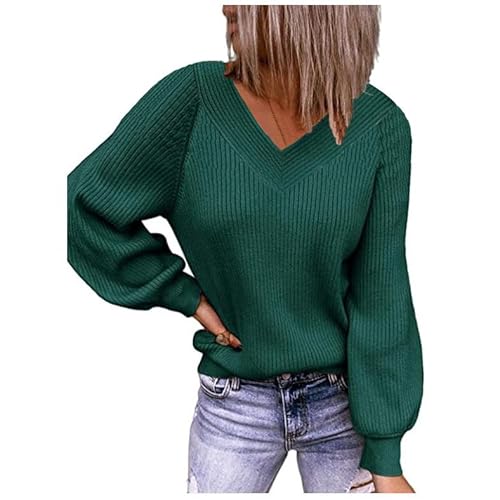 Lay U HOME Frauen s Herbst und Winter Frauen Lange-ärmeln Jacke solide Farbe lose V-Ausschnitt Pullover Stricken top Casual Style Pullover Sweater von Lay U HOME