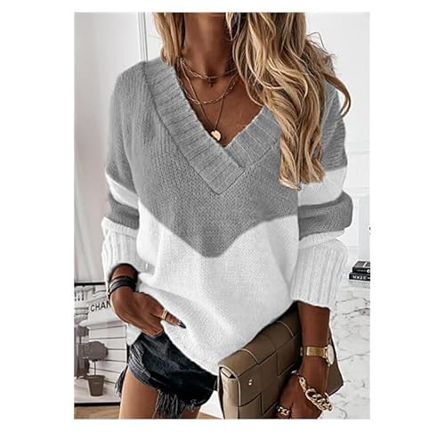Lay U HOME Frauen s Herbst und Winter Frauen Pullover v-Neck Loose-Fitting Color Matching Knit Sweater Casual Style Pullover Sweater von Lay U HOME