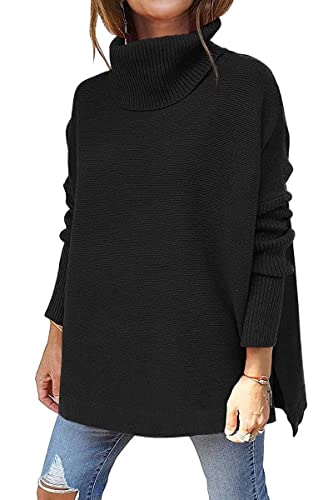 Lay U HOME Frauen s Herbst und Winter Frauen Rollkragen vergrößerte mid-Length Batwing Sleeves Split-Saum Taille Pullover Casual Pullover Sweater von Lay U HOME