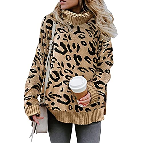 Lay U HOME Frauen s Herbst und Winter Frauen Split Stricken Pullover Leopard drucken Zwei-Revers Pullover Casual Stil Pullover Sweater von Lay U HOME