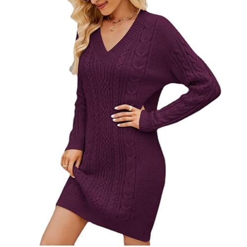 Lay U HOME Frauen s Herbst und Winter Frauen V-Neck-Rock Twisted Knitted Dress Long Skirt Casual Pullover Sweater von Lay U HOME