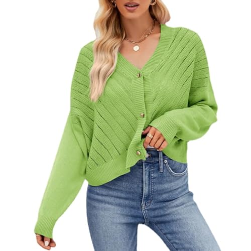 Lay U HOME Frauen s Herbst und Winter Frauen hohl gestrickte Weste V-Ausschnitt Strickjacke lose Feste Farbe Lange-ärmeln gestrickte äußeren Casual Style Pullover Sweater von Lay U HOME