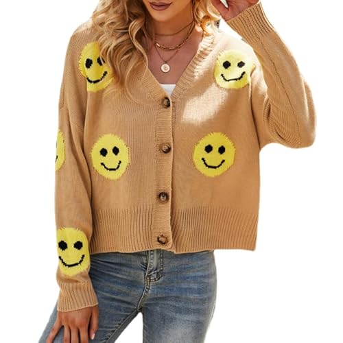 Lay U HOME Frauen s Herbst und Winter Frauen's Sweet Smiley gestrickte Strickjacke lose V-Ausschnitt mit Langen ärmeln Jacke Casual Pullover Sweater Lay U HOME Frauen s Herbst und Winter Frauen's Sweet Smiley gestrickte Strickjacke lose V-Ausschnitt mit Langen ärmeln Jacke Casual Pullover Sweater von Lay U HOME