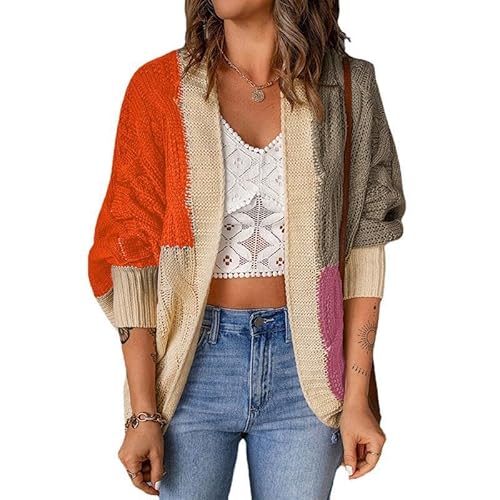 Lay U HOME Frauen s Herbst und Winter Frauen's äußeren tragen Kontrast Farbe Schal Farbe passenden gestrickte Strickjacke Casual Style Pullover Sweater von Lay U HOME