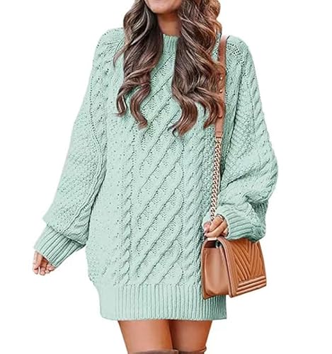 Lay U HOME Frauen s Herbst und Winter Round Neck Long-Sleeved Twisted Pullover Pullover mid-Länge Kleid Casual Hause Pullover von Lay U HOME