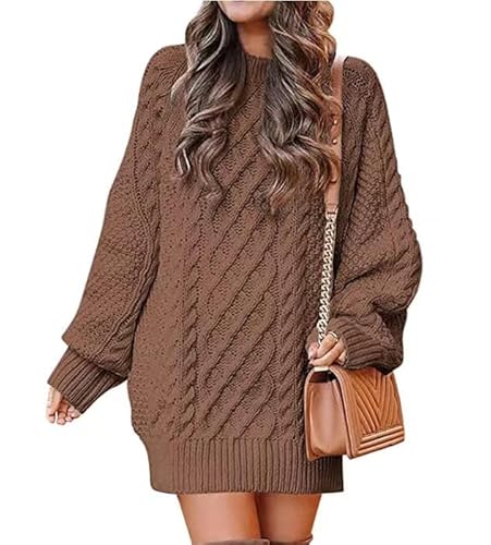 Lay U HOME Frauen s Herbst und Winter Round Neck Long-Sleeved Twisted Pullover Pullover mid-Länge Kleid Casual Hause Pullover von Lay U HOME