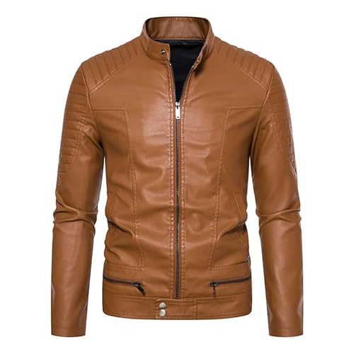 Lay U HOME Frühling Leder Jacke Männer gerader Saum Jugend-Side Seam Pocket Casual Non-Hooded Zipper Leder Jacke Herren Jacke von Lay U HOME