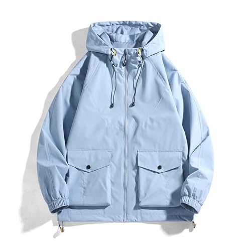 Lay U HOME Frühling und Herbst Männer Jacke Casual Hooded Tooling Thin Multi-Pocket solid Color Jugend Jacke von Lay U HOME