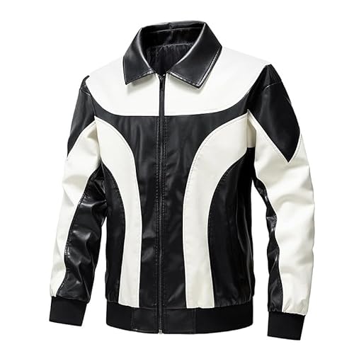 Lay U HOME Frühling und Herbst Männer Leder Casual Jacke Junge Männer Revers PU-Leder Farbe passenden Motorrad Jacke von Lay U HOME