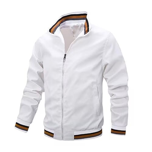 Lay U HOME Frühling und Herbst Reißverschluss weiß Baseball gewöhnliche Jugend-Side Seam Pocket Hooded Casual Slim-fit Jacke von Lay U HOME