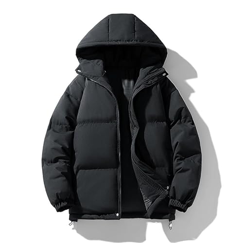 Lay U HOME Gepolsterte Jacke Herren Winter Feste Farbe lose mit Kapuze dick gepolsterte Jacke Brot Jacke Kurze große Größe warm wattierte Jacke von Lay U HOME