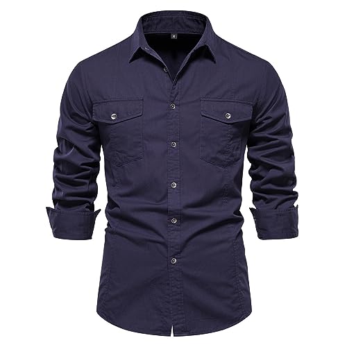 Lay U HOME Herbst Größe Shirt Männer Baumwolle Casual Fashion Business solid Color Männer Long-Sleeved Shirt von Lay U HOME