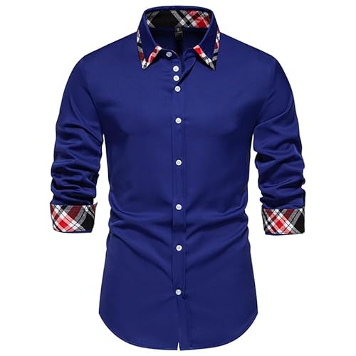 Lay U HOME Herbst Herren Plaid Kontrast Farbe Dreieck Kragen dünne Lange-ärmeln T-Shirt Männer Kleidung von Lay U HOME