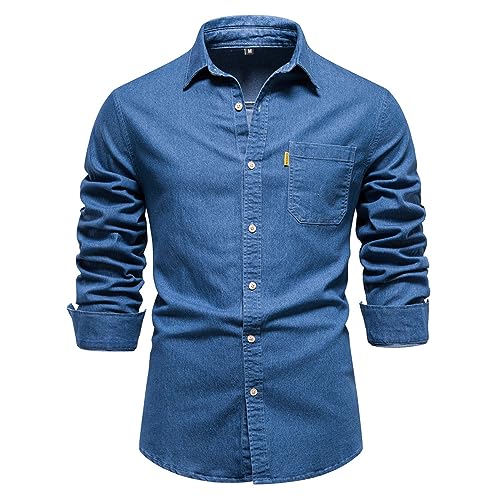 Lay U HOME Herbst und Winter, Denim, Non-Iron Shirt Männer Casual solid Farbe Männer Lange-ärmeln T-Shirt von Lay U HOME