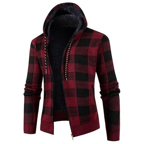 Lay U HOME Herbst und Winter Herren Jacke Plus samt Dicke Kapuzen Sweater Zipper lose Plaid Farbe passenden Männer Pullover von Lay U HOME