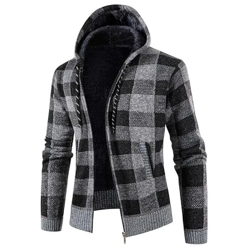 Lay U HOME Herbst und Winter Herren Jacke Plus samt Dicke Kapuzen Sweater Zipper lose Plaid Farbe passenden Männer Pullover von Lay U HOME