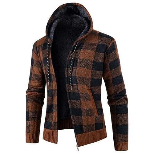 Lay U HOME Herbst und Winter Herren Jacke Plus samt Dicke Kapuzen Sweater Zipper lose Plaid Farbe passenden Männer Pullover von Lay U HOME