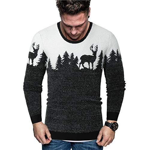 Lay U HOME Herbst und Winter Männer Gradient Tree Animal Print Rundhals Pullover Pullover Jacke von Lay U HOME