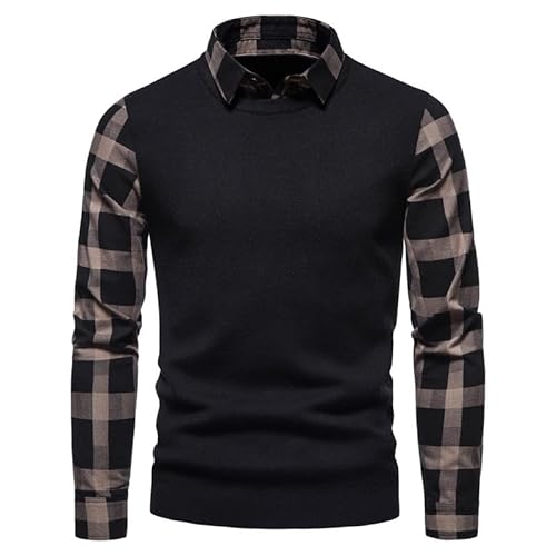 Lay U HOME Herren-Strick-Frühjahr und Sommer-Pullover ärmel Nähte gefälschte Zwei-Stück Hemd Kragen Pullover Männer Bodenbildung Shirt von Lay U HOME