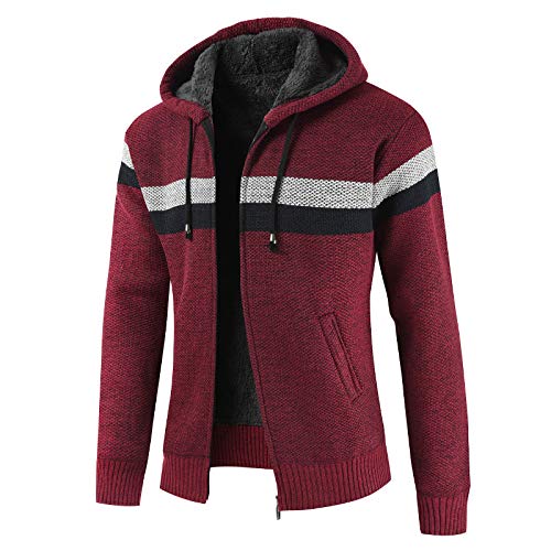 Lay U HOME Herren Strickjacke Color Matching Plus samt verdickt mit Kapuze Männer Jacke von Lay U HOME