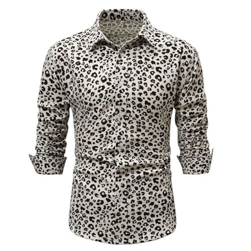 Lay U HOME Männer White Leopard Print T-Shirt Langarm-Cord Hemd Casual Herren Bluse Männer Casual Geschäfts Arbeit Hemd von Lay U HOME