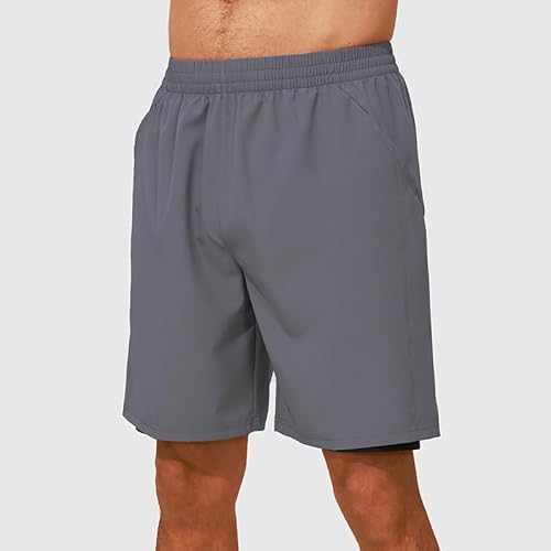 Lay U HOME Schnell trocknend gefüttert Anti-Glare Double-Layer Fitness-Shorts Sports Shorts Männer Running Track and Field lose fünf-Punkt-Hose von Lay U HOME